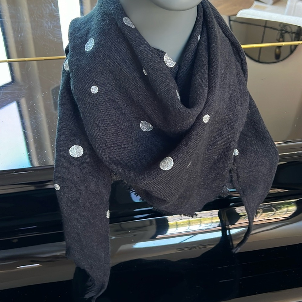 Triangular Shaped Black Scarf With Silver Polka D… - image 6